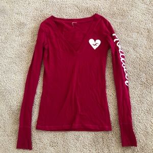 Hollister Red Longsleeve V-Neck Top